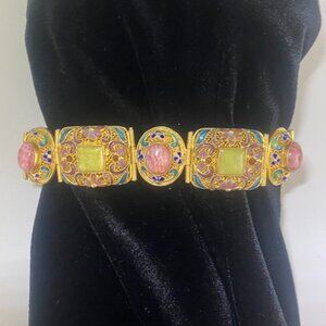 Barbara Garwood Serpentine & Chrysocolla Bracelet MongolianArt 24K over Sterling